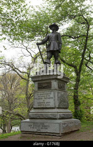 Pilgrim Fathers statue at Central Park in New York City, USA. Stock Photo