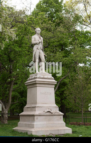 Statue of Alexander Hamilton at Central Park in New York City, USA. Hamilton was one of the founding fathers of the United State Stock Photo
