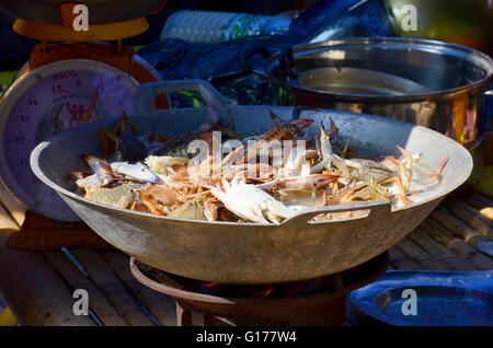 Cooking Steamed Flower crab, Blue crab, Blue swimmer crab, Blue manna crab, Sand crab Stock Photo
