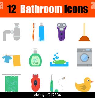 Flat design bathroom icon set in ui colors. Vector illustration. Stock Vector