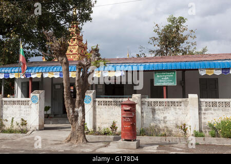 A post box near the post office, in Nyaungshwe.The Burmese postal service is known for its slowness and not for efficiency. Stock Photo