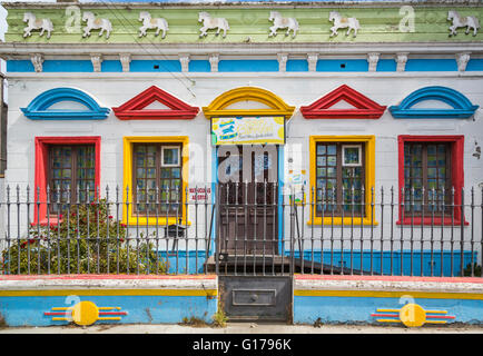 A colorful daycare center building in Punta Arenas, Chile, South America. Stock Photo