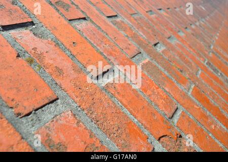 Brick wall in close up and in perspective. Selective focus Stock Photo