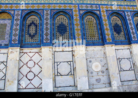 Close-up view of the intricate colorful mosaic tiles on The Dome of the Rock Stock Photo