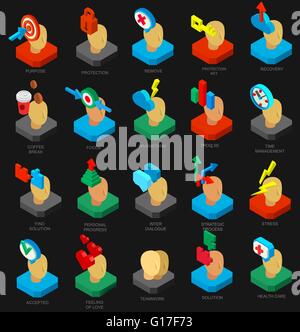 Isometric icons collection of human brain process Stock Vector