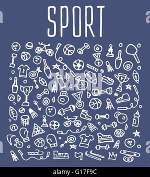 Hand drawn Sport and fitness elements, seamless logo Stock Vector