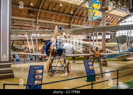 Airplanes on display the Air & Space Hall at the Museum of Science and Industry in Manchester (MOSI), England. Stock Photo