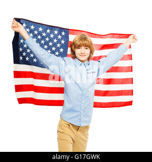 American teenage boy waving star-spangled banner Stock Photo