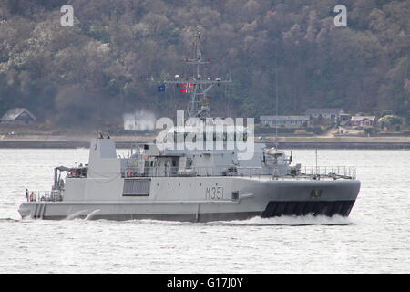 KNM Otra (M351), an Alta-class minesweeper of the Royal Norwegian Navy, departs for the start of Exercise Joint Warrior 16-1. Stock Photo