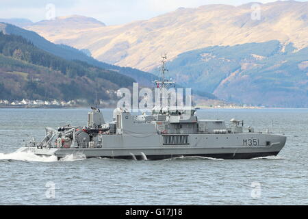 KNM Otra (M351), an Alta-class minesweeper of the Royal Norwegian Navy, departs for the start of Exercise Joint Warrior 16-1. Stock Photo