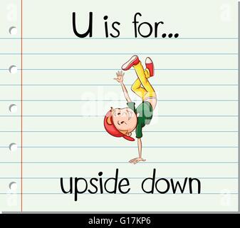 Flashcard letter U is for upside down illustration Stock Vector