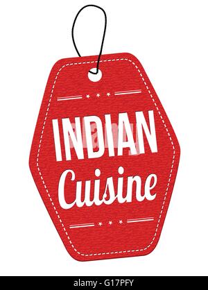 Indian cuisine red leather label or price tag on white background, vector illustration Stock Vector