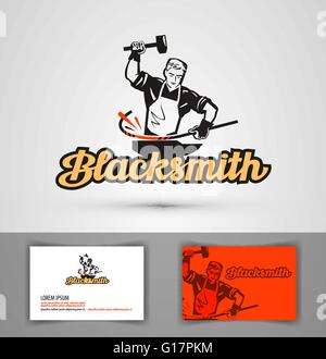 blacksmith vector logo. smithy or farrier, forge icon Stock Vector