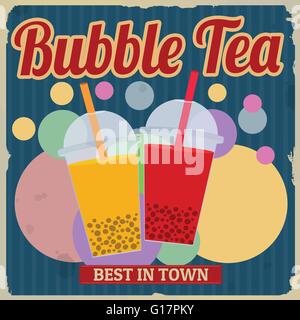 Bubble tea retro poster in vintage style, vector illustration Stock Vector