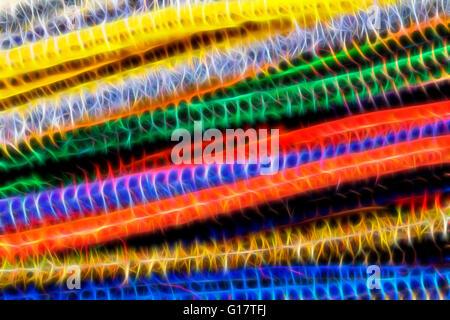 abstract pile of different coloured pipe cleaners with Fractalius filter applied - fractals fractal Stock Photo