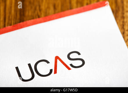 LONDON, UK - APRIL 25TH 2016: The UCAS logo on a letter.  UCAS stands for the Universities and Colleges Admissions Service. Stock Photo