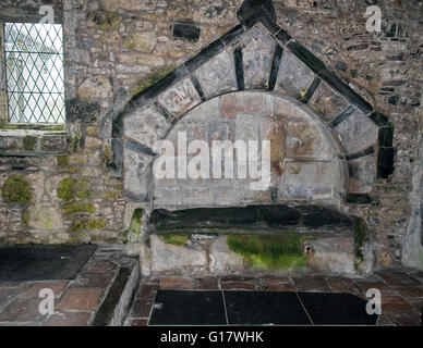 Tomb of Alasdair Crotach MacLeod, St Clement's Church, Rodel, Harris, Scotland. Stock Photo