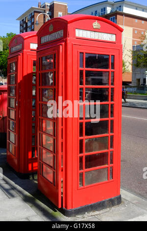 Red telephone boxes, Lord Street, Southport Stock Photo