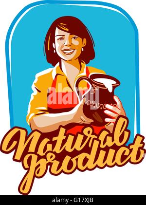 milk vector logo. milkmaid or farm, farming icon Stock Vector