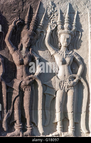 In Indian religions, Apsaras are beautiful, supernatural female beings. They are youthful and elegant, and superb in the art of Stock Photo