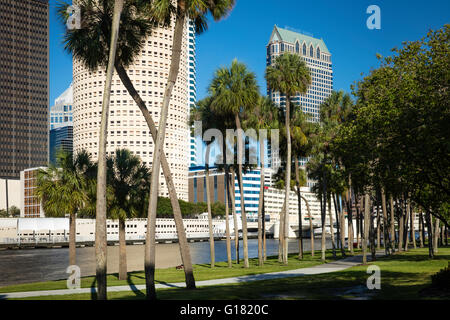 Rivergate Tower, Hillsborough River and the skyline of Tampa, Florida, USA Stock Photo