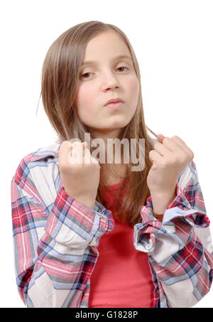Portrait of emotional preteen girl on white background Stock Photo - Alamy