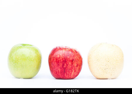 Three different kind of apples on white background, stock photo Stock Photo
