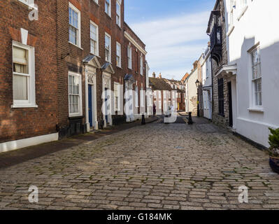 Cobbled Street in Poole Old Town, Dorset, UK Stock Photo