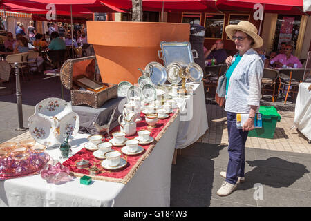 Tourist visiting a flea market, Place Pierre Gautier, Nice, Cote D’Azur, France Stock Photo