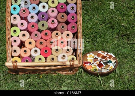 Colorful spools of thread for sewing Stock Photo