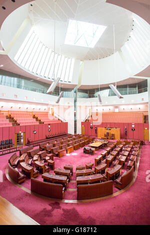 CANBERRA, AUSTRALIA - MAR 25, 2016: Interior view of  the Australian Senate in Parliament House, Canberra, Australia Stock Photo