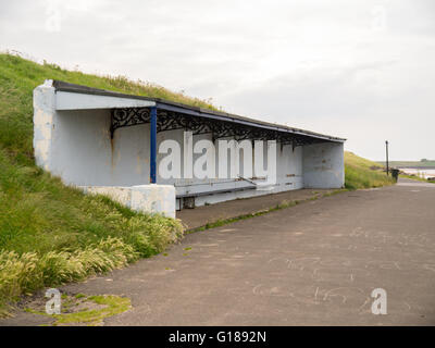 A Sea Weathered Shelter Situated on the Promenade at Whitley Bay, Tyne & Wear Stock Photo