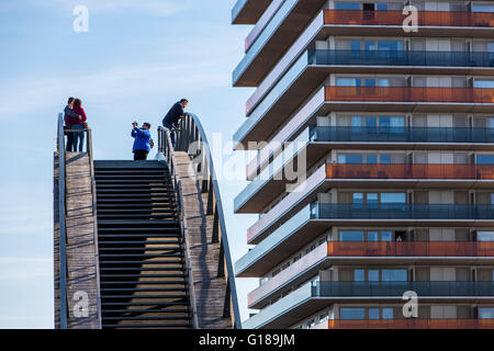 Cycle and pedestrian bridge, Melkwegbruk in Purmerend, North Holland, via a channel, arch bridge for pedestrians and cyclists Stock Photo