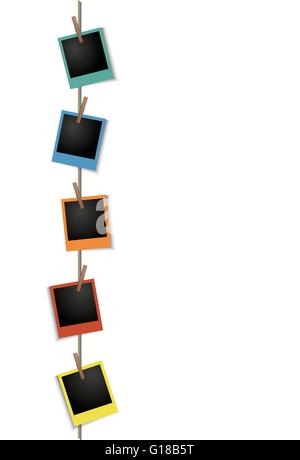 Retro photo frames hanging on rope isolated on white background vector ...