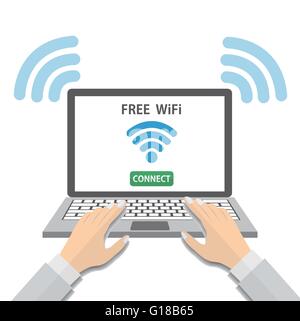 People using laptop with wifi Stock Vector