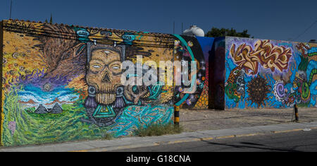 Urban art depicting Mexican Indian in the Spanish colonial city of Santiago de Queretaro, Querétaro Mexico Stock Photo