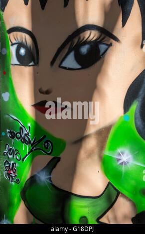 Urban art depicting a young Mexican nude woman in the Spanish colonial