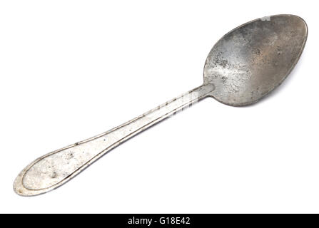 old aluminum spoon isolated on white background Stock Photo