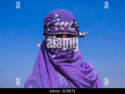 Portrait of an oromo woman in blue veil, Amhara region, Artuma, Ethiopia Stock Photo