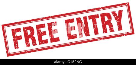 free entry red grunge square stamp on white Stock Vector