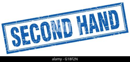 second hand blue grunge square stamp on white Stock Vector