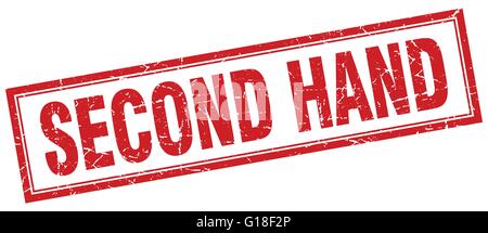 second hand red grunge square stamp on white Stock Vector