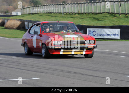 Alan Mann racing Capri 3000 from 1977 on track at Goodwood Stock Photo