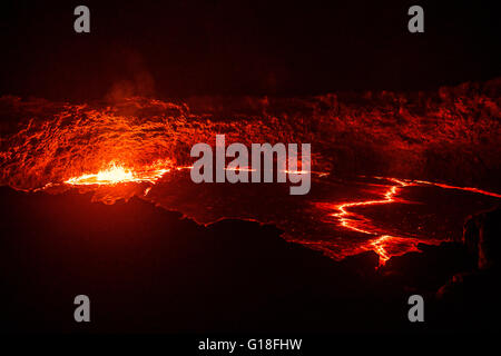 The living lava lake in the crater of erta ale volcano, Afar region, Erta ale, Ethiopia Stock Photo