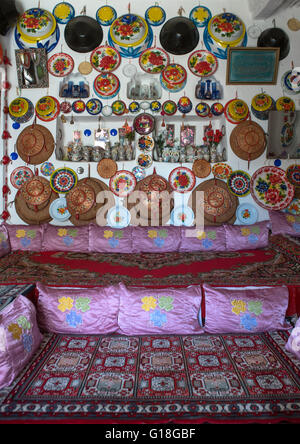 Decoration inside an harari house, Harari region, Harar, Ethiopia Stock Photo