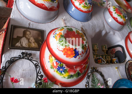 Decoration inside an harari house, Harari region, Harar, Ethiopia Stock Photo