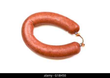 Beef sausage isolated on white background. Top view Stock Photo