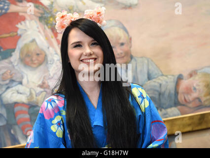 Stockholm, Sweden. 10th May, 2016. German singer Jamie-Lee Kriewitz smiles during a reception at the German Embassy in Stockholm, Sweden, 10 May 2016 on the occasion of the 61st annual Eurovision Song Contest (ESC). The Grand ESC Final will take place on 14 May. Credit:  dpa picture alliance/Alamy Live News Stock Photo