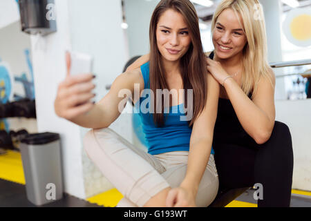 Beautiful  women taking selfies Stock Photo