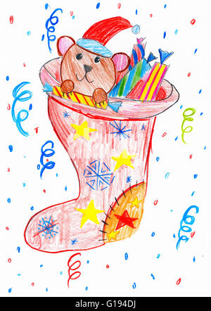 Premium Vector | Christmas sock with gifts and caramel stick hand drawing  in doodle style